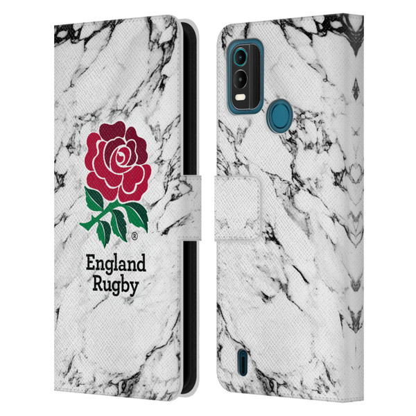 England Rugby Union Marble White Leather Book Wallet Case Cover For Nokia G11 Plus