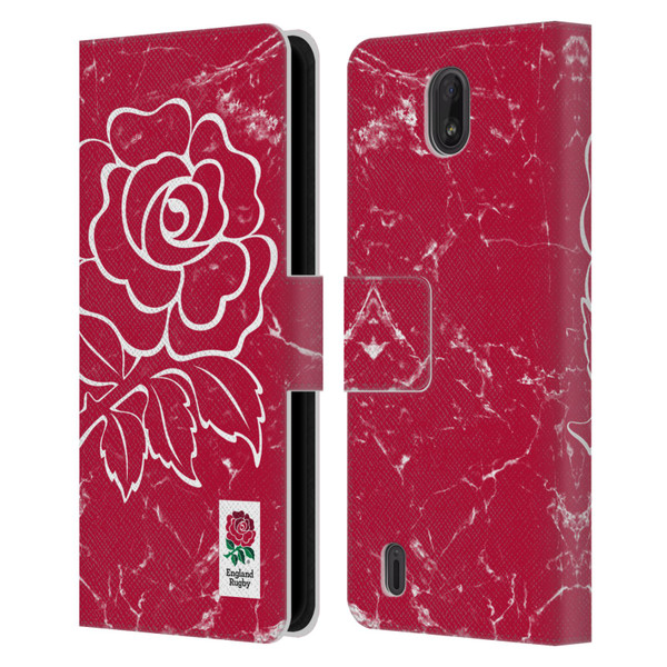 England Rugby Union Marble Red Leather Book Wallet Case Cover For Nokia C01 Plus/C1 2nd Edition