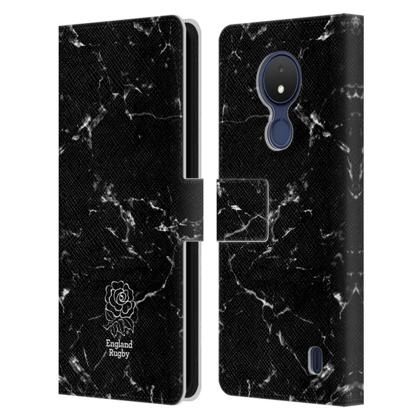 England Rugby Union Marble Black Leather Book Wallet Case Cover For Nokia C21
