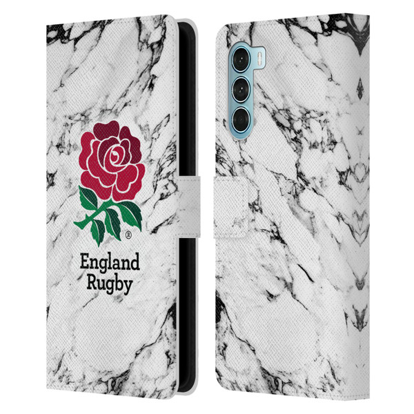 England Rugby Union Marble White Leather Book Wallet Case Cover For Motorola Edge S30 / Moto G200 5G