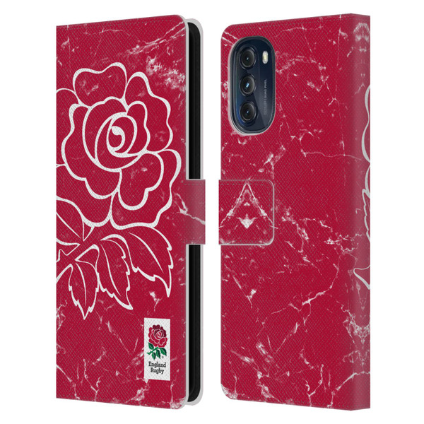 England Rugby Union Marble Red Leather Book Wallet Case Cover For Motorola Moto G (2022)