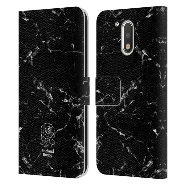 England Rugby Union Marble Black Leather Book Wallet Case Cover For Motorola Moto G41