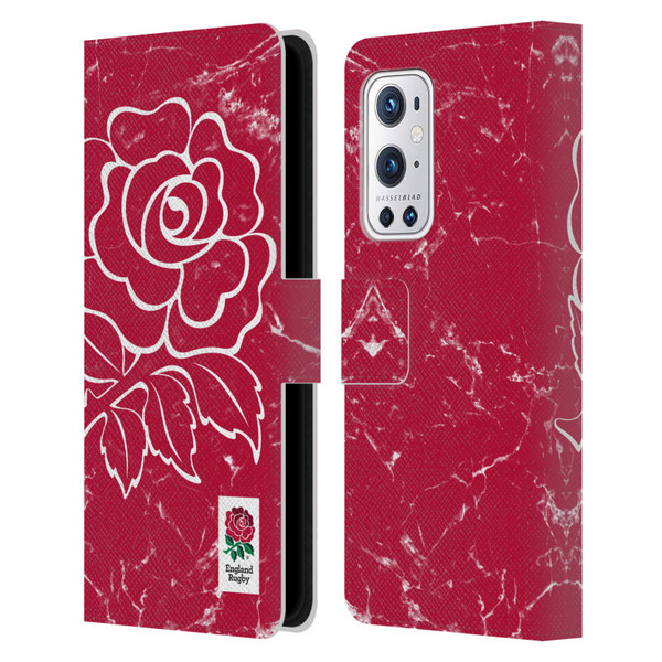 England Rugby Union Marble Red Leather Book Wallet Case Cover For OnePlus 9 Pro