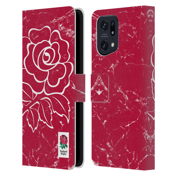 England Rugby Union Marble Red Leather Book Wallet Case Cover For OPPO Find X5