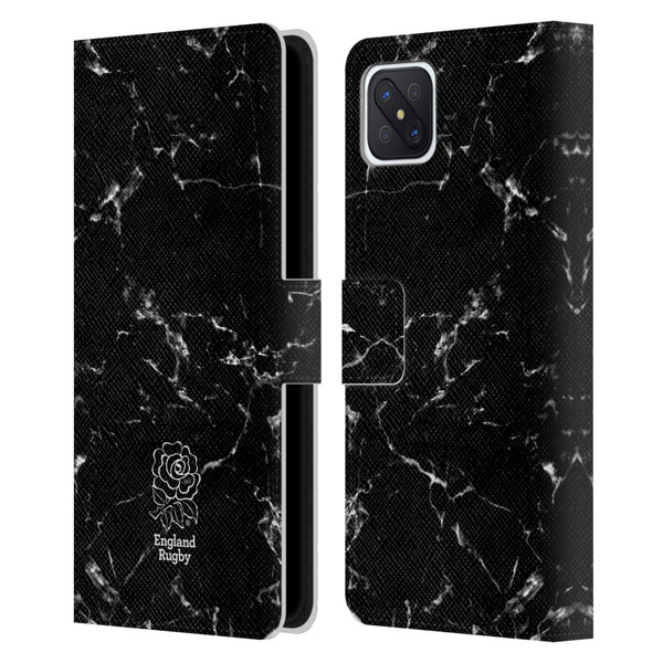 England Rugby Union Marble Black Leather Book Wallet Case Cover For OPPO Reno4 Z 5G