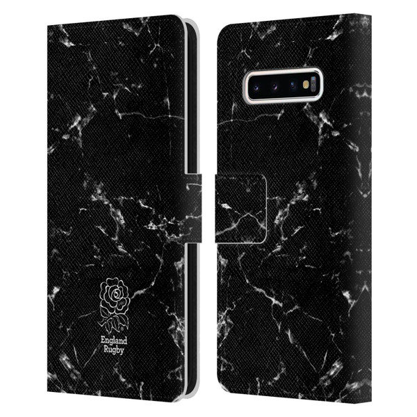 England Rugby Union Marble Black Leather Book Wallet Case Cover For Samsung Galaxy S10+ / S10 Plus
