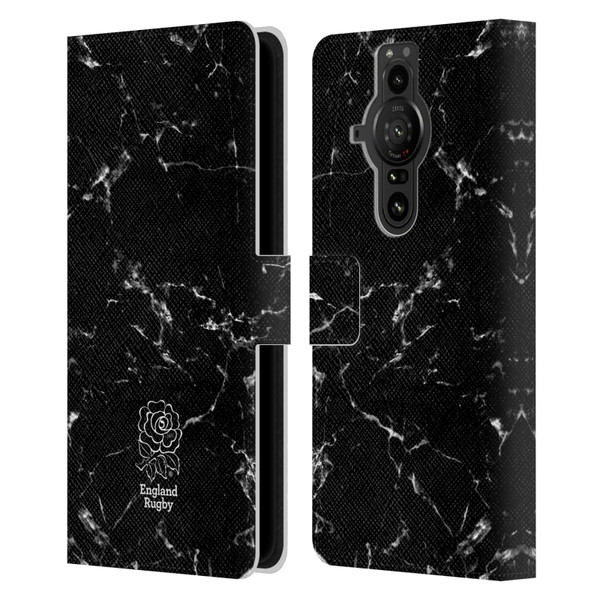 England Rugby Union Marble Black Leather Book Wallet Case Cover For Sony Xperia Pro-I
