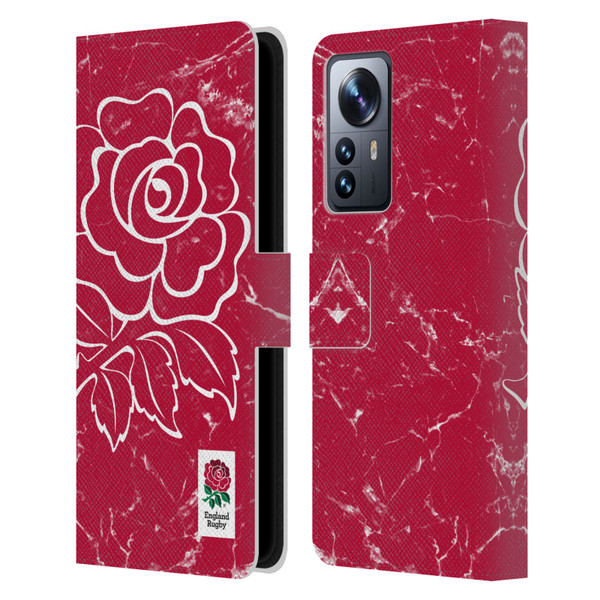England Rugby Union Marble Red Leather Book Wallet Case Cover For Xiaomi 12 Pro
