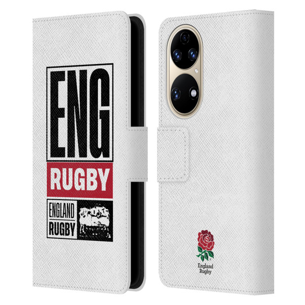 England Rugby Union RED ROSE Eng Rugby Logo Leather Book Wallet Case Cover For Huawei P50