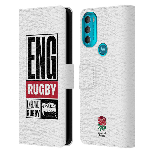 England Rugby Union RED ROSE Eng Rugby Logo Leather Book Wallet Case Cover For Motorola Moto G71 5G