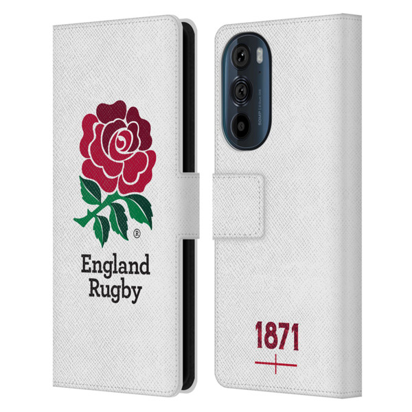 England Rugby Union 2016/17 The Rose Home Kit Leather Book Wallet Case Cover For Motorola Edge 30