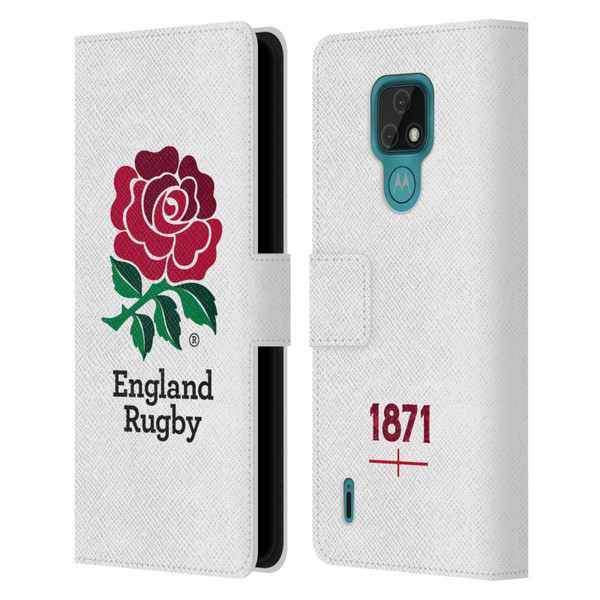 England Rugby Union 2016/17 The Rose Home Kit Leather Book Wallet Case Cover For Motorola Moto E7