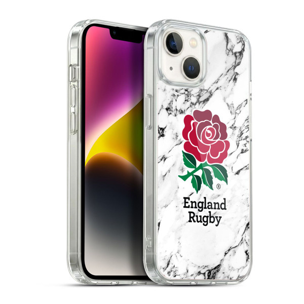 England Rugby Union Marble White Soft Gel Case for Apple iPhone 14 Plus & MagSafe