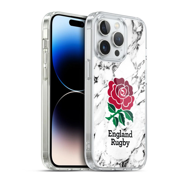 England Rugby Union Marble White Soft Gel Case for Apple iPhone 14 Pro & MagSafe