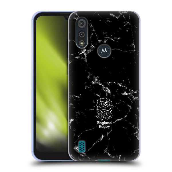 England Rugby Union Marble Black Soft Gel Case for Motorola Moto E6s (2020)