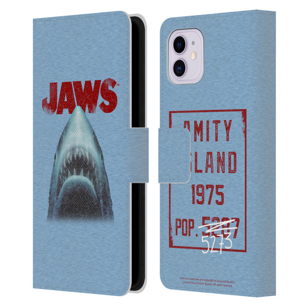 Jaws I Key Art Grunge Leather Book Wallet Case Cover For Apple iPhone 11