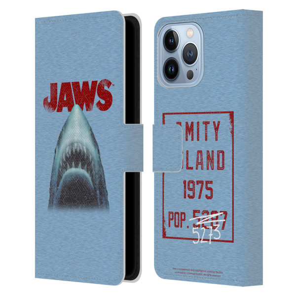 Jaws I Key Art Grunge Leather Book Wallet Case Cover For Apple iPhone 13 Pro Max