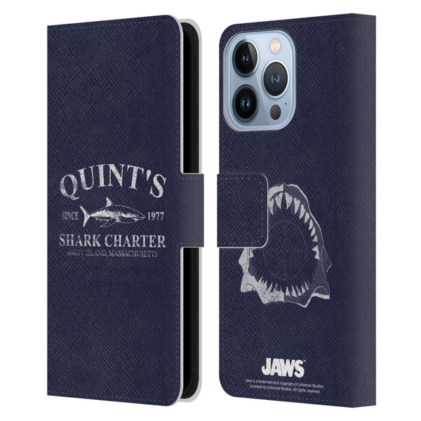 Jaws I Key Art Quint's Shark Charter Leather Book Wallet Case Cover For Apple iPhone 13 Pro