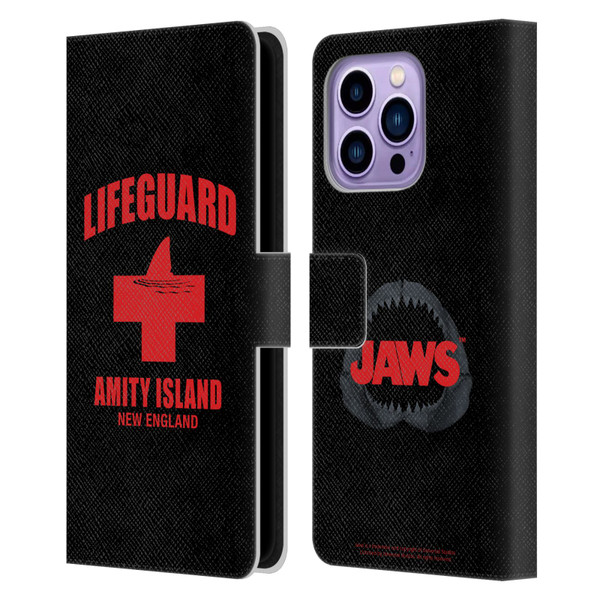 Jaws I Key Art Lifeguard Leather Book Wallet Case Cover For Apple iPhone 14 Pro Max