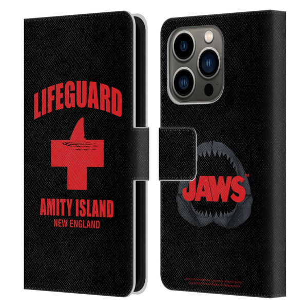 Jaws I Key Art Lifeguard Leather Book Wallet Case Cover For Apple iPhone 14 Pro