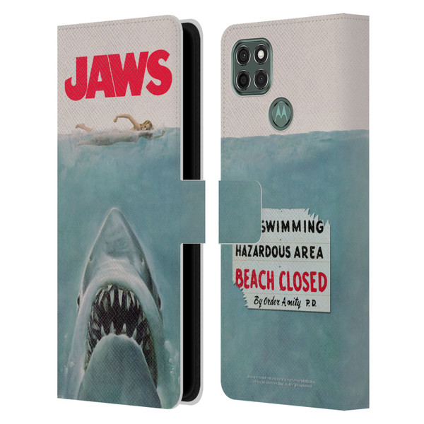Jaws I Key Art Poster Leather Book Wallet Case Cover For Motorola Moto G9 Power