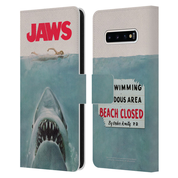 Jaws I Key Art Poster Leather Book Wallet Case Cover For Samsung Galaxy S10+ / S10 Plus