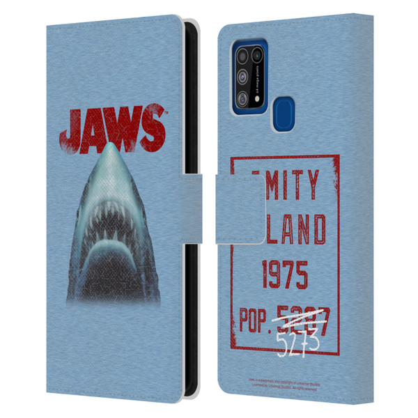 Jaws I Key Art Grunge Leather Book Wallet Case Cover For Samsung Galaxy M31 (2020)