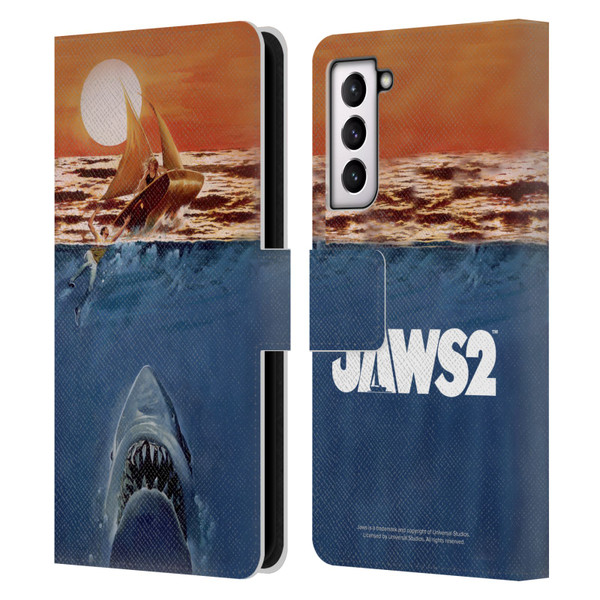 Jaws II Key Art Sailing Poster Leather Book Wallet Case Cover For Samsung Galaxy S21 5G