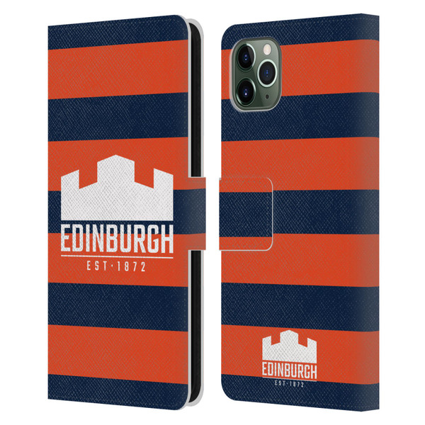 Edinburgh Rugby Graphics Stripes Leather Book Wallet Case Cover For Apple iPhone 11 Pro Max