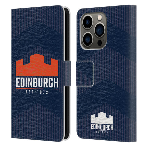 Edinburgh Rugby Graphics Lines Leather Book Wallet Case Cover For Apple iPhone 14 Pro