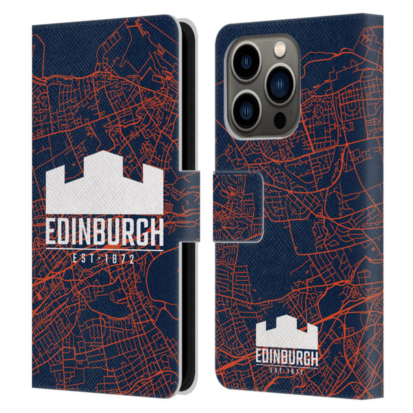 Edinburgh Rugby Graphics Map Leather Book Wallet Case Cover For Apple iPhone 14 Pro