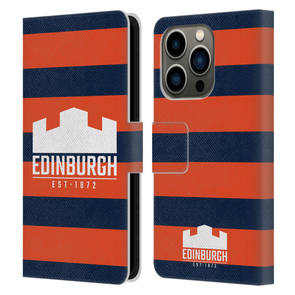 Edinburgh Rugby Graphics Stripes Leather Book Wallet Case Cover For Apple iPhone 14 Pro