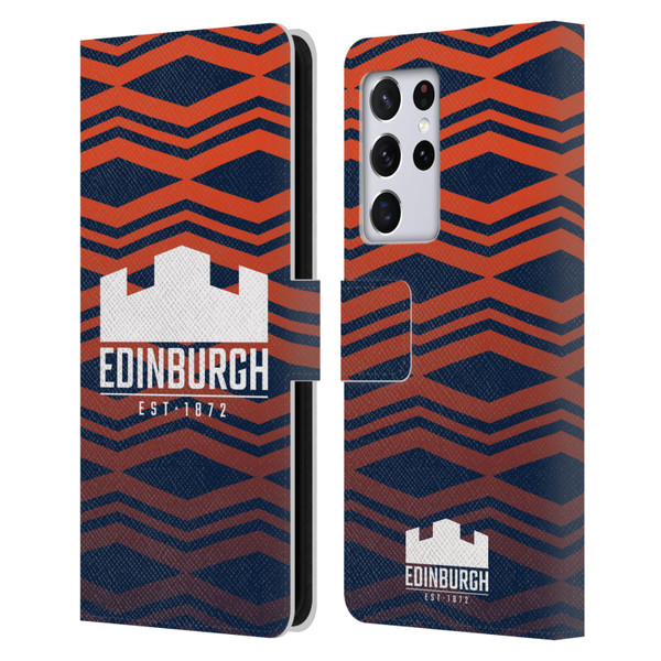 Edinburgh Rugby Graphics Pattern Gradient Leather Book Wallet Case Cover For Samsung Galaxy S21 Ultra 5G