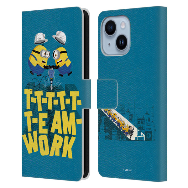 Minions Rise of Gru(2021) Graphics Teamwork Leather Book Wallet Case Cover For Apple iPhone 14 Plus