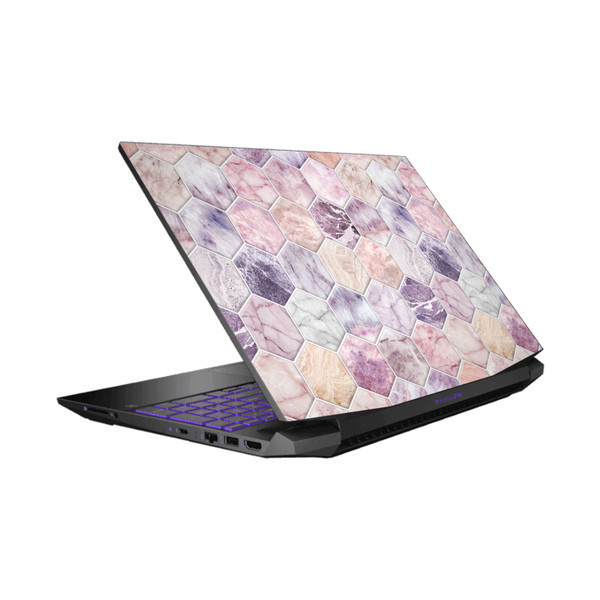 Micklyn Le Feuvre Marble Patterns Rose Quartz And Amethyst Stone And Hexagon Tile Vinyl Sticker Skin Decal Cover for HP Pavilion 15.6" 15-dk0047TX