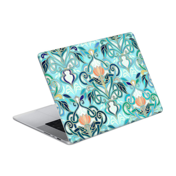 Micklyn Le Feuvre Patterns 2 Ocean Aqua Art Nouveau With Peach Flowers Vinyl Sticker Skin Decal Cover for Apple MacBook Pro 14" A2442