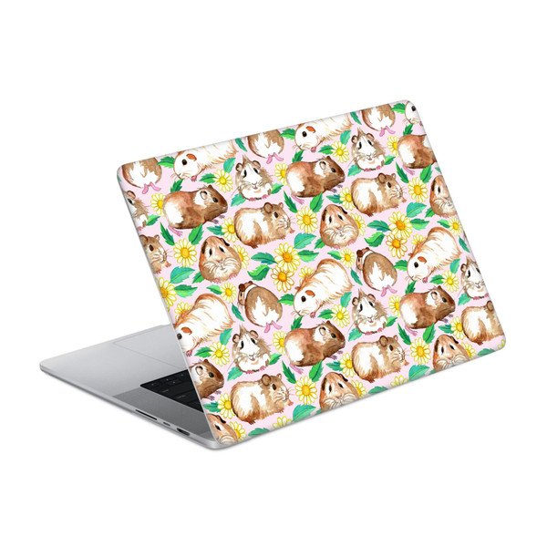 Micklyn Le Feuvre Patterns 2 Guinea Pigs And Daisies In Watercolour On Pink Vinyl Sticker Skin Decal Cover for Apple MacBook Pro 16" A2485