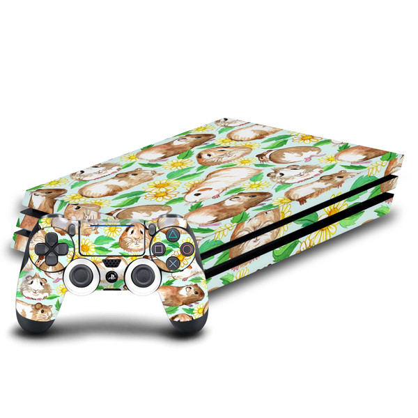 Micklyn Le Feuvre Art Mix Guinea Pigs And Daisies In Watercolour On Mint Vinyl Sticker Skin Decal Cover for Sony PS4 Pro Bundle