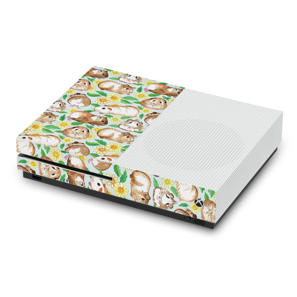 Micklyn Le Feuvre Art Mix Guinea Pigs And Daisies In Watercolour On Mint Vinyl Sticker Skin Decal Cover for Microsoft Xbox One S Console