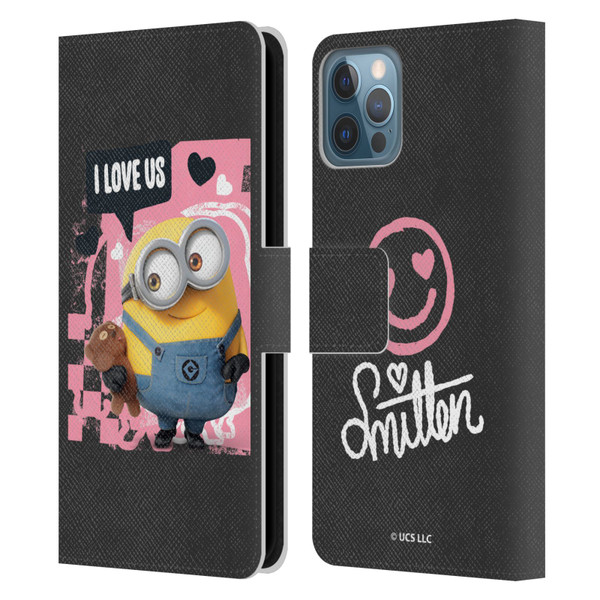 Minions Rise of Gru(2021) Valentines 2021 Bob Loves Bear Leather Book Wallet Case Cover For Apple iPhone 12 / iPhone 12 Pro