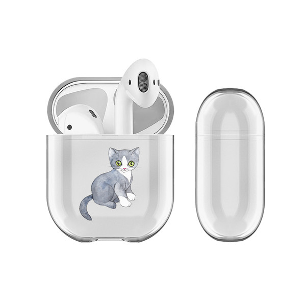 Micklyn Le Feuvre Animals Grey Kitten Clear Hard Crystal Cover Case for Apple AirPods 1 1st Gen / 2 2nd Gen Charging Case