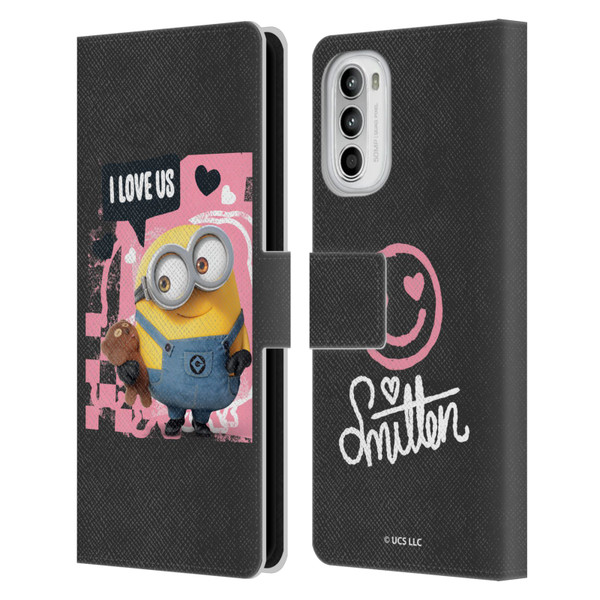 Minions Rise of Gru(2021) Valentines 2021 Bob Loves Bear Leather Book Wallet Case Cover For Motorola Moto G52
