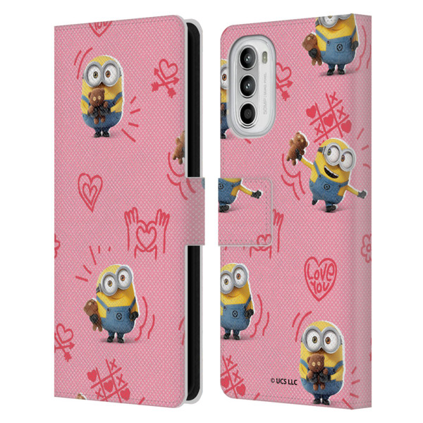 Minions Rise of Gru(2021) Valentines 2021 Bob Pattern Leather Book Wallet Case Cover For Motorola Moto G52