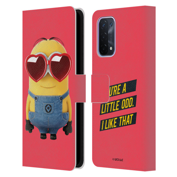 Minions Rise of Gru(2021) Valentines 2021 Heart Glasses Leather Book Wallet Case Cover For OPPO A54 5G