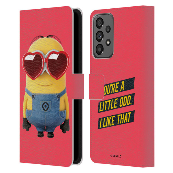 Minions Rise of Gru(2021) Valentines 2021 Heart Glasses Leather Book Wallet Case Cover For Samsung Galaxy A73 5G (2022)