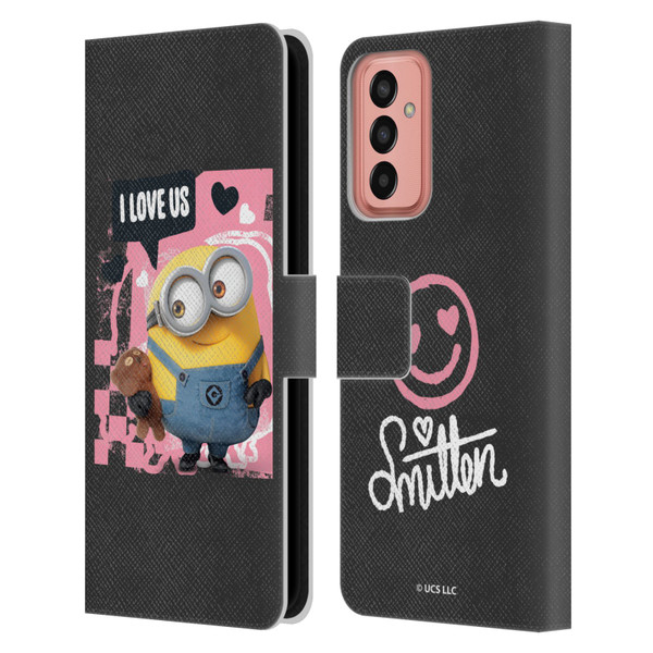 Minions Rise of Gru(2021) Valentines 2021 Bob Loves Bear Leather Book Wallet Case Cover For Samsung Galaxy M13 (2022)