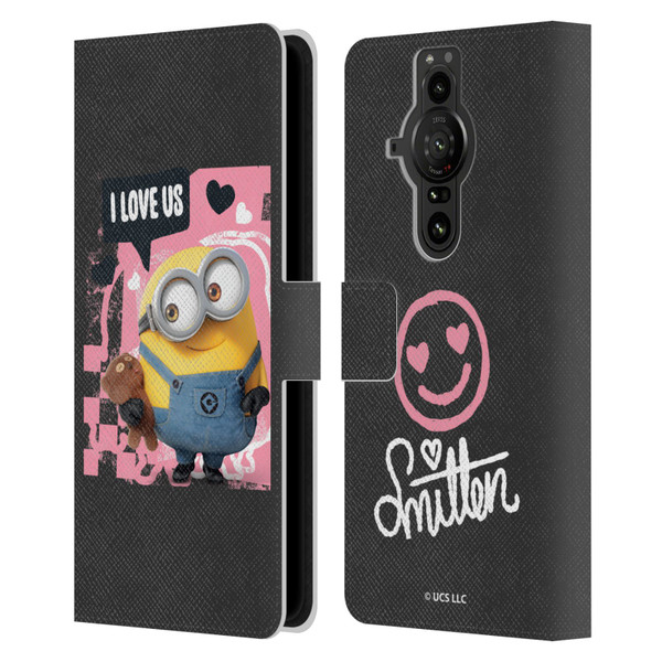 Minions Rise of Gru(2021) Valentines 2021 Bob Loves Bear Leather Book Wallet Case Cover For Sony Xperia Pro-I