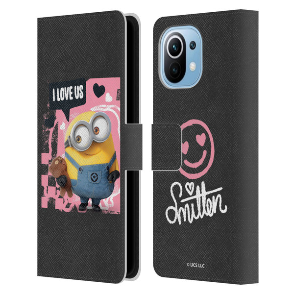 Minions Rise of Gru(2021) Valentines 2021 Bob Loves Bear Leather Book Wallet Case Cover For Xiaomi Mi 11