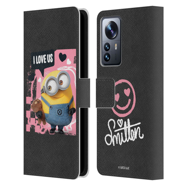 Minions Rise of Gru(2021) Valentines 2021 Bob Loves Bear Leather Book Wallet Case Cover For Xiaomi 12 Pro