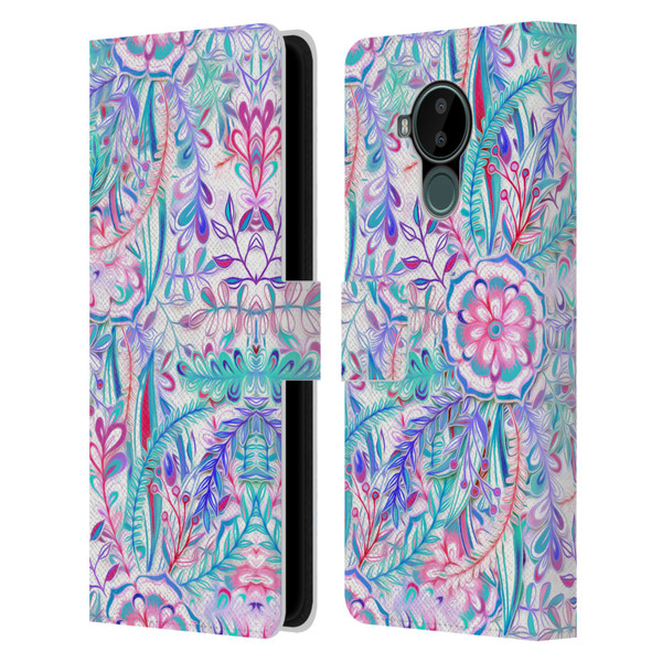 Micklyn Le Feuvre Florals Burst in Pink and Teal Leather Book Wallet Case Cover For Nokia C30
